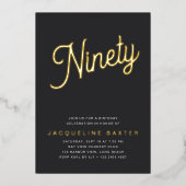 Gouden Script 90ste Verjaardagsfeest Folie Uitnodiging (Voorkant)