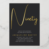 Gouden Script 90ste Verjaardagsfeestje Folie Uitnodiging (Voorkant)