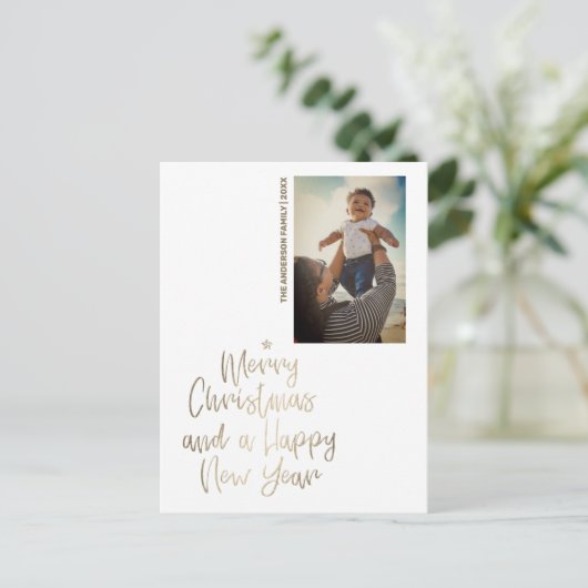 Gouden Script Aangepaste foto Kerstmis Feestdagenkaart (Staand voorkant)