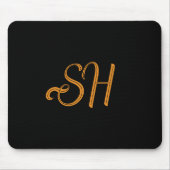 Gouden script aangepaste initialen zwart muismat (Voorkant)