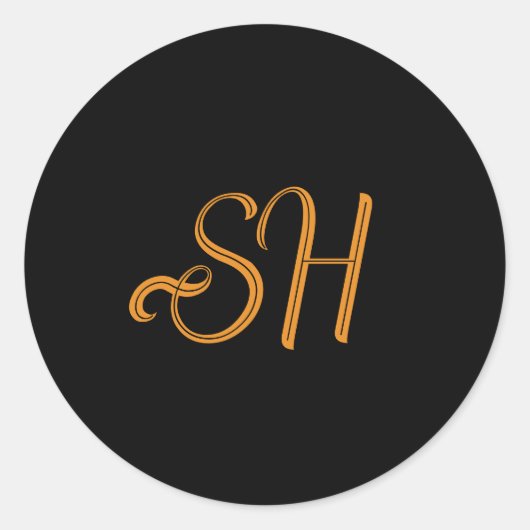 Gouden script aangepaste initialen zwart ronde sticker (Voorkant)