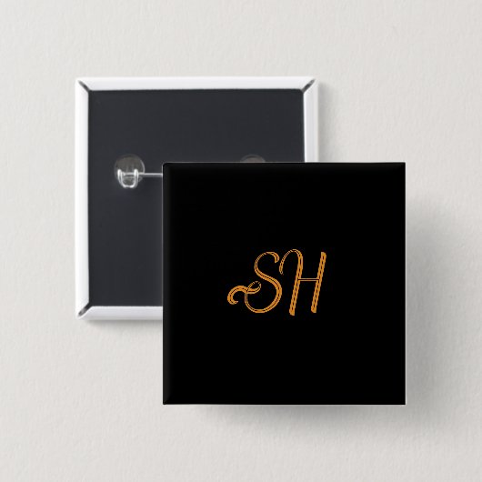 Gouden script aangepaste initialen zwart vierkante button 5,1 cm (Voorkant /achterkant)