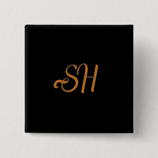 Gouden script aangepaste initialen zwart vierkante button 5,1 cm (Voorkant)