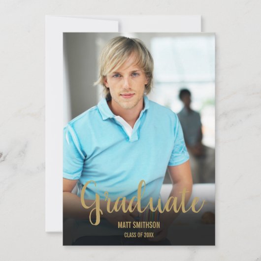 Gouden Script Afgestudeerde Naam en Foto Kaart (Voorkant)