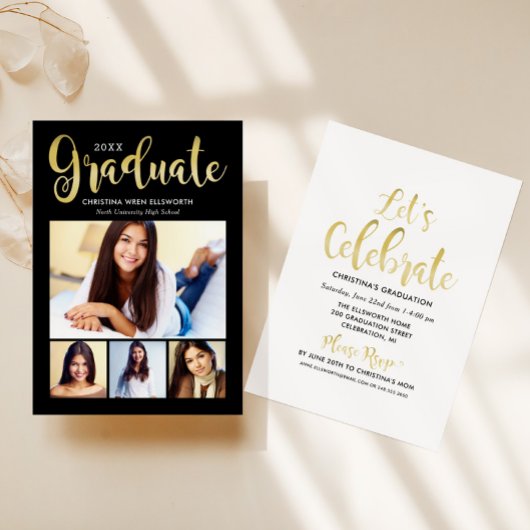 Gouden Script Afstudeerfoto Collage Feest 2026 Kaart