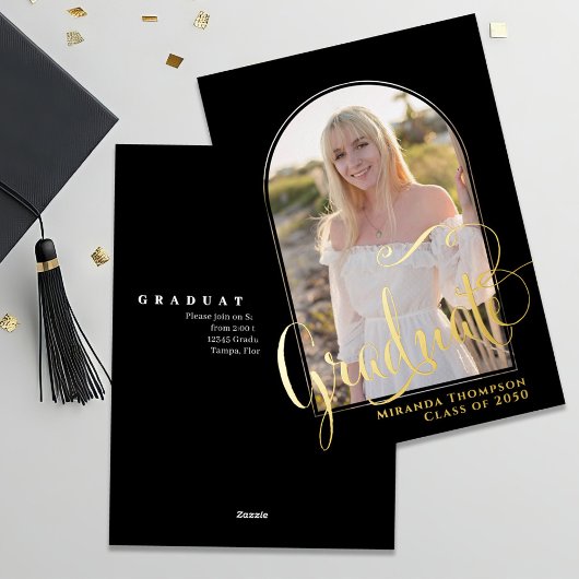 Gouden Script Afstudeerfoto Uitnodiging Moderne Bo
