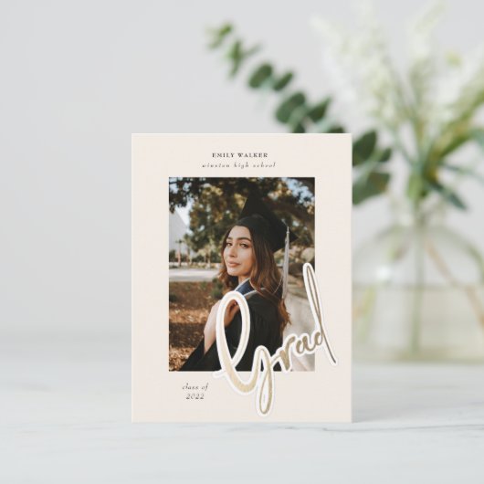 gouden script afstuderen aankondiging briefkaart (Staand voorkant)