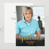 Gouden Script Afstuderen naam en foto Kaart (Voorkant / Achterkant)