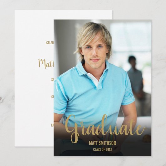 Gouden Script Afstuderen naam en foto Kaart (Voorkant / Achterkant)
