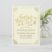 Gouden script bloem kader Save The Date Trouwen (Staand voorkant)