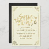Gouden script bloem kader Save The Date Trouwen (Voorkant / Achterkant)