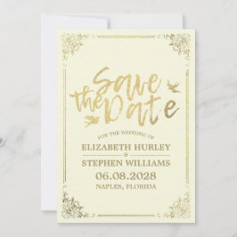 Gouden script bloem kader Save The Date Trouwen