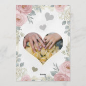 Gouden Script Blush Roze Stof Blauw Bloem Bruiloft Kaart (Achterkant)