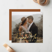 Gouden Script Boho Rustieke Foto Huwelijk Bedankt Notitiekaartje (Voorkant / Achterkant in situ)