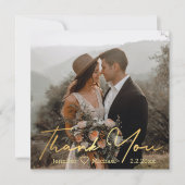 Gouden Script Boho Rustieke Foto Huwelijk Bedankt Notitiekaartje (Voorkant)