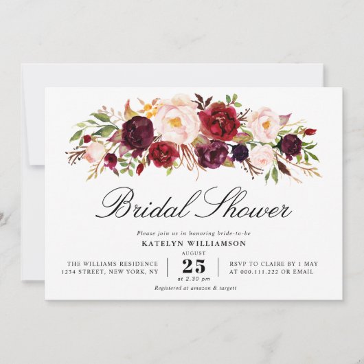 Gouden script bordeauxrood blos vrijgezellenfeest kaart (Voorkant)