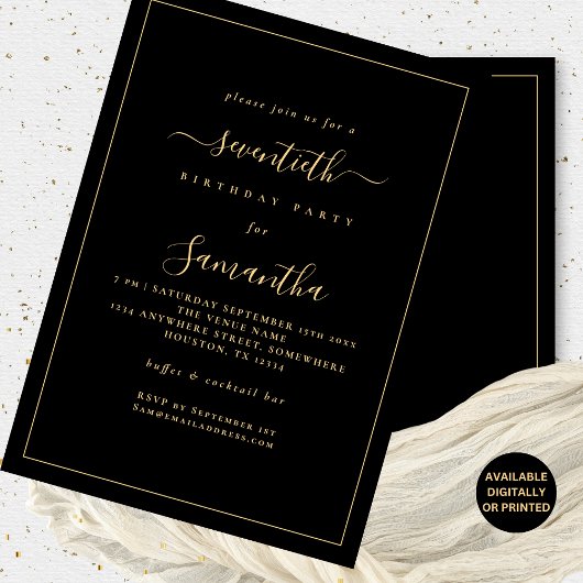 Gouden Script Border 70e verjaardag Party Zwart Kaart