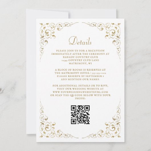 Gouden script botanisch frame QR-code Kaart (Achterkant)