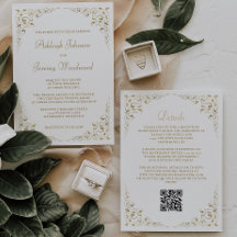 Gouden script botanisch frame QR-code