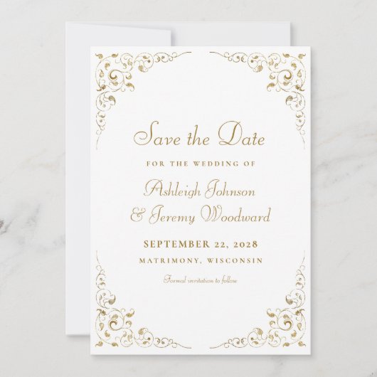 Gouden Script Botanische Frame Save The Date (Voorkant)