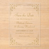 Gouden Script Botanische Frame Save The Date Acryl Uitnodigingen (Voorkant)