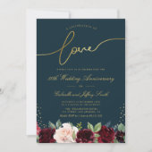 Gouden Script Bourgondische marine 50e trouwdag Kaart (Voorkant)