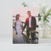 gouden script bruiloft bedankt fotokaart (Staand voorkant)