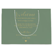 Gouden script bruiloft welkomsttas hotel gastzakke groot cadeauzakje (Voorkant)