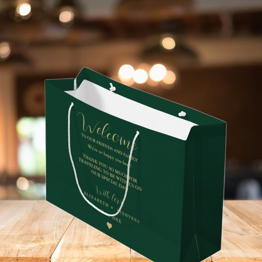 Gouden script bruiloft welkomsttas hotel gastzakke groot cadeauzakje
