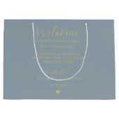 Gouden script bruiloft welkomsttas hotel gastzakke groot cadeauzakje (Voorkant)
