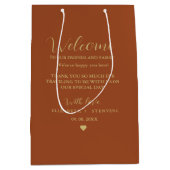 Gouden script bruiloft welkomsttas hotel gastzakke medium cadeauzakje (Voorkant)