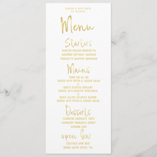 Gouden Script Calligrafie Klassiek Trouwdiner Menu (Voorkant)