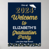 Gouden Script Confetti Afstudeerfeest Blauwe Welko Poster (Voorkant)