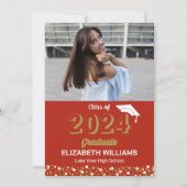 Gouden Script Confetti Foto Rode Grad Aankondiging (Voorkant)