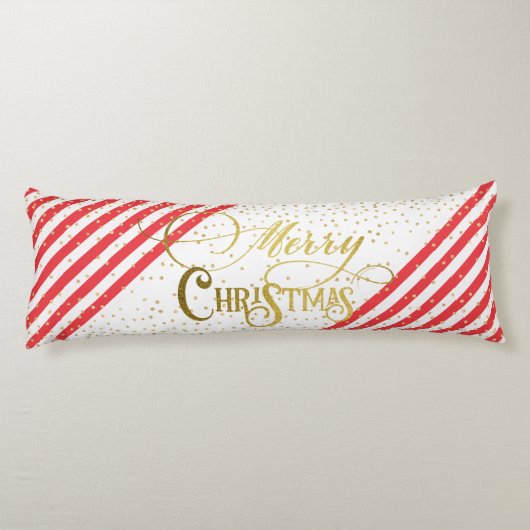 Gouden Script Confetti Rood Wit Familie Kerstmis Lichaamskussen (Achterkant)