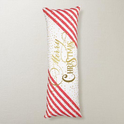 Gouden Script Confetti Rood Wit Familie Kerstmis Lichaamskussen (Achterkant (Verticaal))