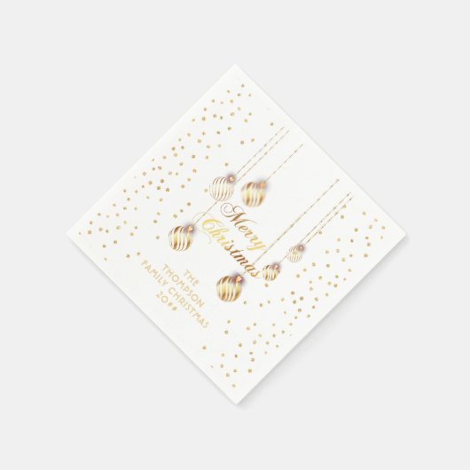 Gouden Script Confetti Wit Familie Kerstballen Servet (Hoek)