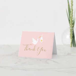 Gouden Script Dank Je Ooievaar Baby Meisje Roze Kaart