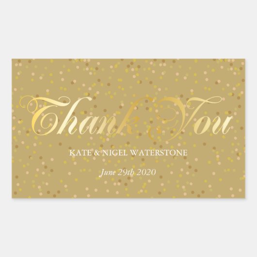 Gouden Script Dank Je Wel en Goudstof Rechthoekige Sticker (Voorkant)