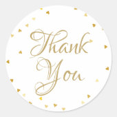 Gouden Script Dank Je Wel Liefdesharten Confetti Ronde Sticker (Voorkant)
