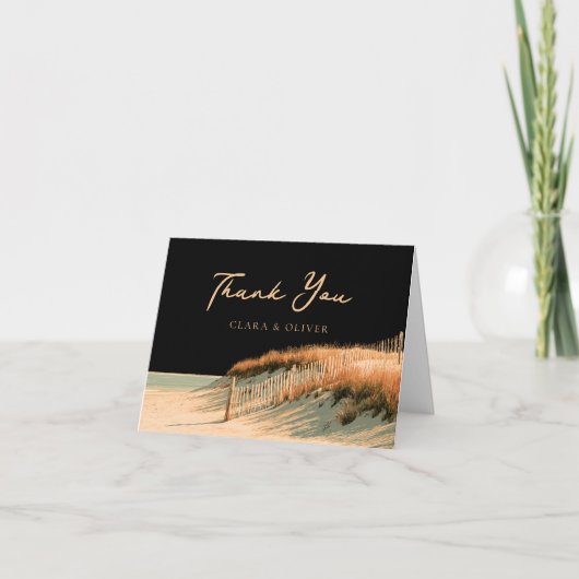 Gouden Script Dune Omheining Cape Cod Strand Huwel Bedankkaart (Voorkant)