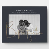 gouden script één foto behalve de datum verloving  fotoplaat (Voorkant)