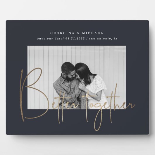 gouden script één foto behalve de datum verloving  fotoplaat (Voorkant)