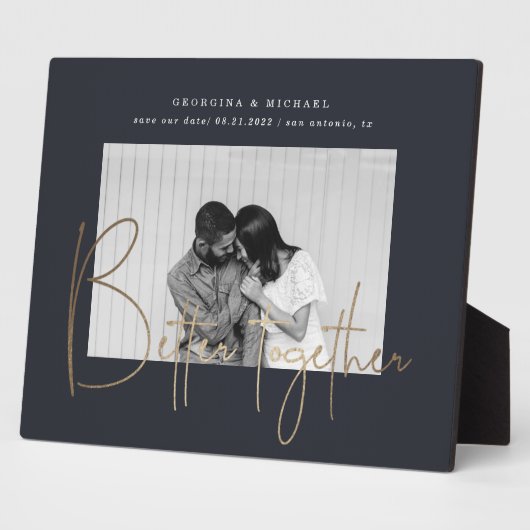 gouden script één foto behalve de datum verloving  fotoplaat (Zijkant)