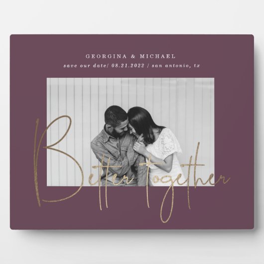 gouden script één foto behalve de datum verloving fotoplaat (Voorkant)