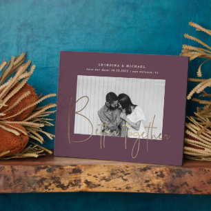 gouden script één foto behalve de datum verloving  fotoplaat