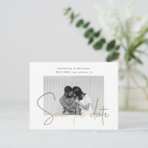 gouden script één foto save the date