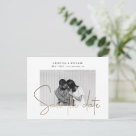 gouden script één foto save the date briefkaart