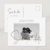 gouden script één foto save the date briefkaart (Voorkant / Achterkant)