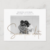 gouden script één foto save the date briefkaart (Voorkant)